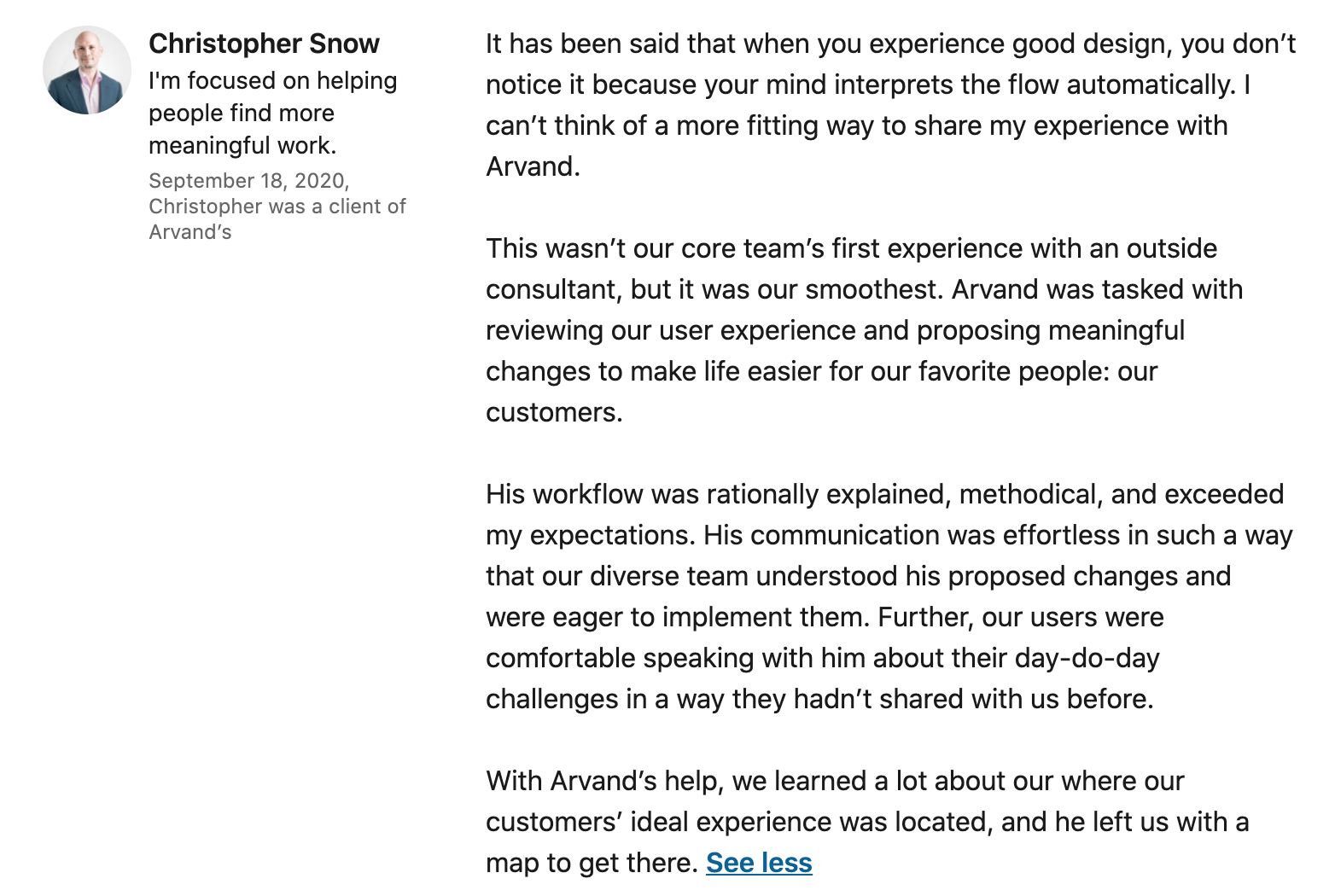 Client LinkedIn recommedation